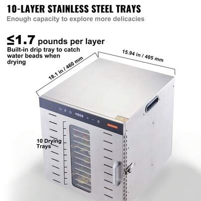Déshydrateur alimentaire 10 plateaux en acier inoxydable 1000W pour séchage de fruits et viande séchée