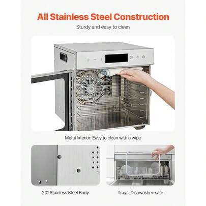 Déshydrateur alimentaire, 8 plateaux en acier inoxydable, séchoir électrique 400W avec température réglable et minuterie 24 heures, séchoir chauffant pour viande séchée, viande, fruits, légumes, herbes, friandises pour chiens