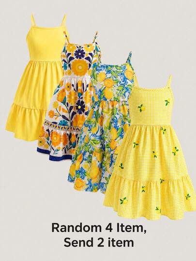 Robe à bretelles spaghetti pour filles, style bretelles spaghetti basique, encolure carrée avec des lignes simples et élégantes, coupe nette et rafraîchissante. Le ton jaune pur et brillant est lumineux et accrocheur, simple et propre, un autre style avec
