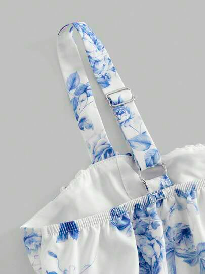 Firerie Kids Robe à bretelles fines avec fleurs bleues vintage élégantes pour préadolescentes, robe d'été décontractée convenant aux sorties, à la plage, aux vacances