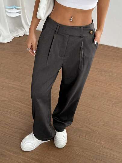 Flirla 1 pièce Pantalon de tous les jours, de bureau ou de shopping pour femmes, taille asymétrique, couleur kaki