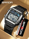 Montre-bracelet électronique de mode pour hommes SANDA 6196, cadran lumineux multifonction, calendrier, étanche, montre numérique de sport