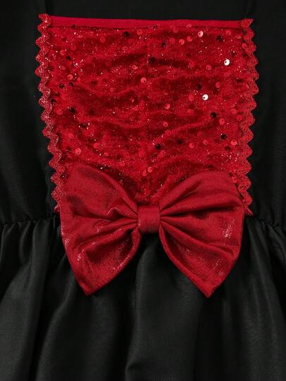 Robe pour filles automne/hiver Halloween vintage à sequins, nœud, imprimé chauve-souris, col carré, manches longues bouffantes, convient pour le quotidien décontracté, les fêtes de vacances, les rassemblements