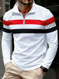 Manfinity Homme Chemise polo à manches longues avec fermeture éclair à demi-patte, rayures et patchwork pour hommes