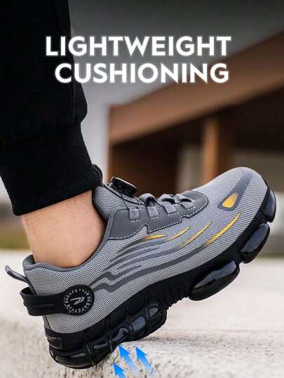 Chaussures de travail à bout d'acier pour hommes, Légères et respirantes, résistantes aux chocs et aux perforations, design à verrouillage rotatif, convenant pour la construction et l'entrepôt