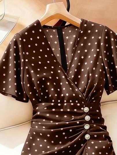 Velvienne Robe d'été élégante à pois pour femmes grande taille