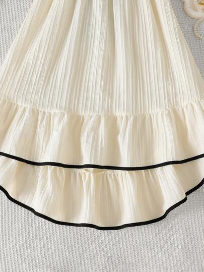 1 pièce Robe à bretelles spaghetti pour préadolescente, style vacances tropicales, décoration nœud, design ajouré, fabriquée en tissu doux et agréable à la peau, convient pour les vacances à la plage, la promenade sur la plage, les sorties d'été, les piqu