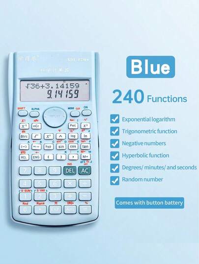 1 pièce Calculatrice scientifique bleue pour étudiants, outil d'examen et d'apprentissage multifonctions pour calculer les fonctions et les fractions, calculatrice financière multifonctions avec affichage 12 chiffres, essentiels pour la rentrée des classe