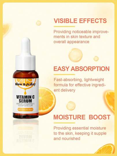 Sérum à la vitamine C Slow Sunday Brightening Boost pour le visage, sérum éclaircissant pour taches brunes, teint uniforme, ridules, améliore le teint terne, primer lissant et floutant minimisant les pores, convient pour l'été et l'automne, Y2K, Halloween