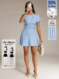 Tall Robe de soirée mini élégante à rayures bleues et blanches, col rond, taille cintrée, manches courtes, style décontracté d'été, chic et modeste, pour femmes grandes