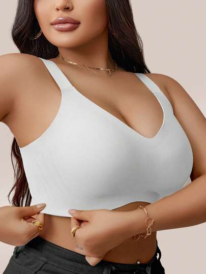 Soutien-gorge sans couture grande taille pour femmes, rayures gelée, soutien souple, sans armature, effet push-up, rembourré, 1 pièce
