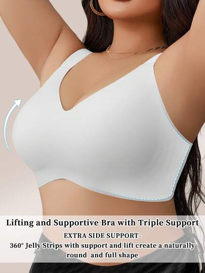 Soutien-gorge sans couture grande taille pour femmes, rayures gelée, soutien souple, sans armature, effet push-up, rembourré, 1 pièce