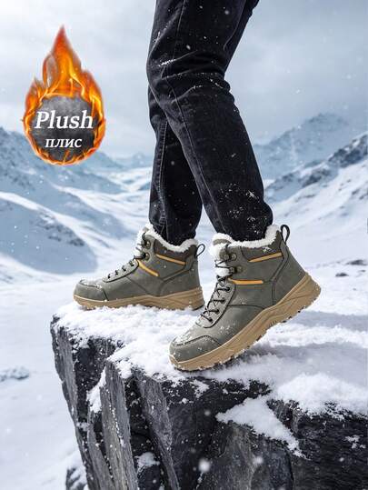Bottes de neige d'hiver, chaussures de sport à semelle épaisse antidérapante, bottes de neige d'hiver grande taille pour hommes, bottes de neige d'hiver doublées de thermique pour hommes, chaussures d'hiver d'extérieur pour hommes, bottes de randonnée ant