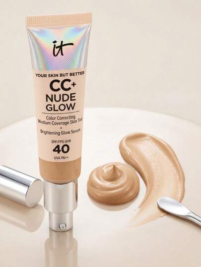 IT Cosmetics Your Skin But Better CC+ Nude Glow Foundation SPF40 Neutral Medium 32 ml – CC Cream, SPF 40 Sun Protection, For Women, Neutral Medium, Hyaluronic Acid, Suitable For Daily Makeup Routine