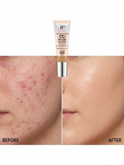IT Cosmetics Your Skin But Better CC+ Nude Glow Foundation SPF40 Medium Tan 32 ml – Foundation, SPF 40, For Dull Skin, Medium Tan, Niacinamide, Suitable For Daily Makeup Routine