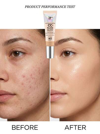 IT Cosmetics Your Skin But Better CC+ Nude Glow Foundation SPF40 Neutral Medium 32 ml – CC Cream, SPF 40 Sun Protection, For Women, Neutral Medium, Hyaluronic Acid, Suitable For Daily Makeup Routine