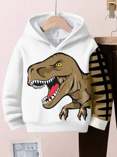 2 pièces/set sweat-shirt à capuche ample et décontracté pour garçons avec imprimés dessin animé, dinosaure, paysage, 3D, graffiti. Confortable pour l'automne/l'hiver
