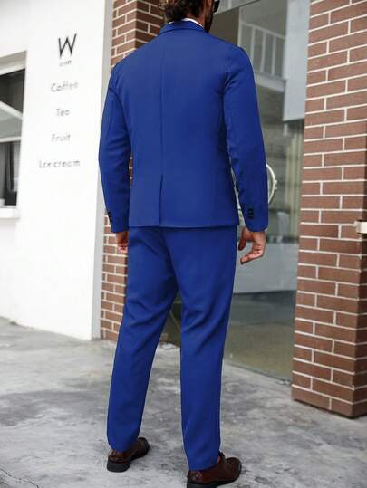 Manfinity Mode Ensemble de veste et pantalon de costume pour hommes grande taille, couleur unie, col à revers, manches longues
