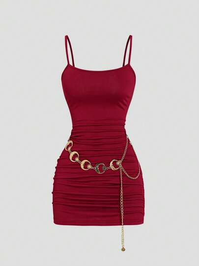 Sweetra Robe à bretelles fines élégante pour femmes, mode premium, banquet, fête, vacances, avec cache-maillot en maille et mini-robe rouge, robe de mariage et de fête