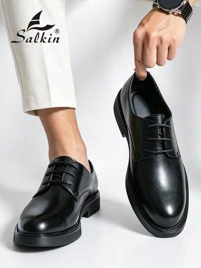 Salkin Chaussures de ville de luxe vintage pour hommes, chaussures derby à lacets à bout rond, chaussures formelles élégantes pour gentleman, chaussures de bureau confortables et souples pour le travail quotidien, chaussures d'étudiant pour la rentrée sco