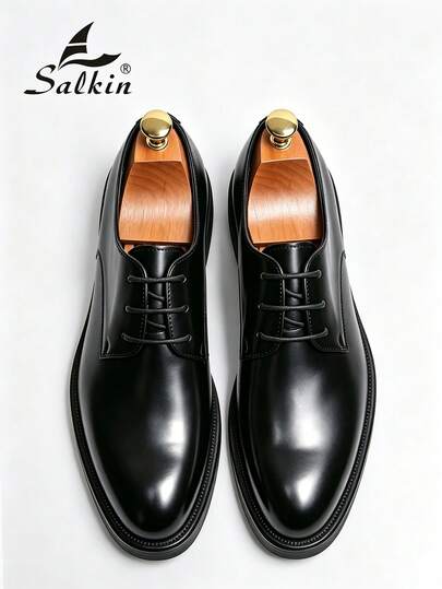 Salkin Chaussures de ville de luxe vintage pour hommes, chaussures derby à lacets à bout rond, chaussures formelles élégantes pour gentleman, chaussures de bureau confortables et souples pour le travail quotidien, chaussures d'étudiant pour la rentrée sco