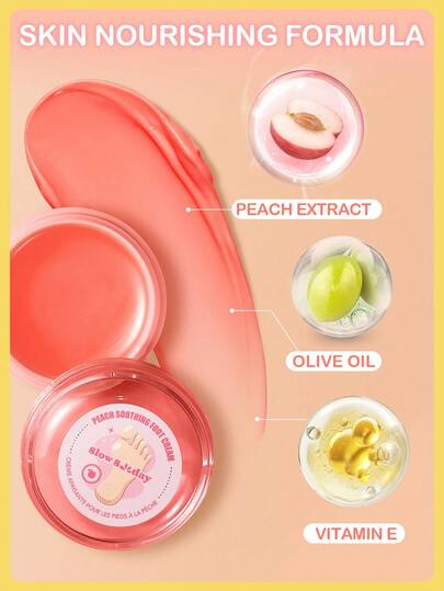 Crème apaisante pour les pieds SlowSunday à la pêche, avec extrait de pêche, huile d'olive, beurre de karité et vitamine E, apaise et nourrit en profondeur, convient pour les mains, les pieds, le corps et autres parties, soins des pieds et soins du corps,