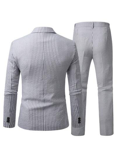 Manfinity Mode Ensemble de veste et pantalon à manches longues rayés pour hommes, tenue décontractée pour les trajets