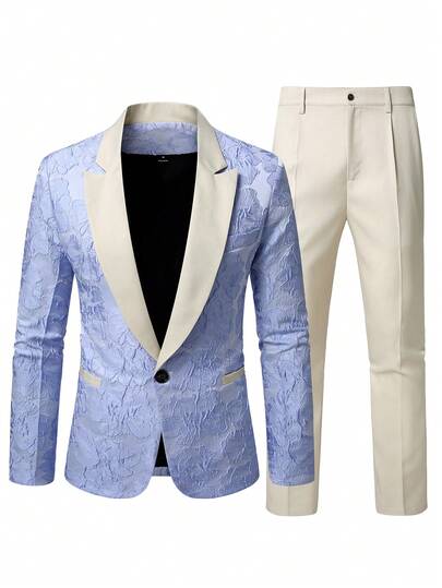 Calvornis Ensemble de costume élégant en jacquard pour hommes avec veste et pantalon