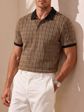 Core Aspect Top jacquard texturé pour hommes, polo jacquard à petits carreaux, Top décontracté pour le trajet quotidien
