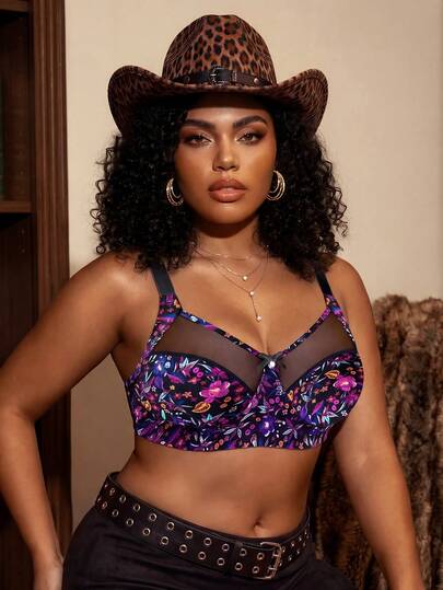 Bare Chapter Soutien-gorge sans fil imprimé léopard grande taille, 1 pièce