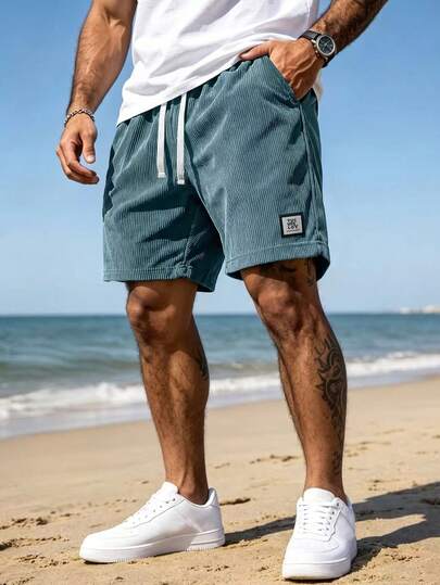 1 pièce Short en velours côtelé style urbain, design minimaliste équilibrant l'esthétique et le confort, convient pour le jogging matinal, la promenade au parc ou les trajets quotidiens, passant en toute fluidité entre les sports légers et les scènes de l