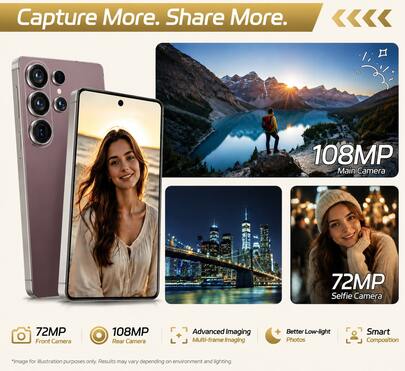 Téléphone S26 Ultra 5G déverrouillé, écran HD 6,9", 8+256 Go, appareil photo 108 MP, batterie 8000 mAh, Android 15