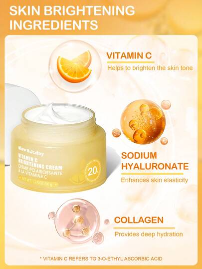 Crème éclaircissante à la vitamine C Slow Sunday, vitamine C, hydratante, éclaircissante et raffermissante pour la peau, K Beauty, bon choix pour les vacances, les essentiels de voyage, Halloween, convient aux soins de la peau en été
