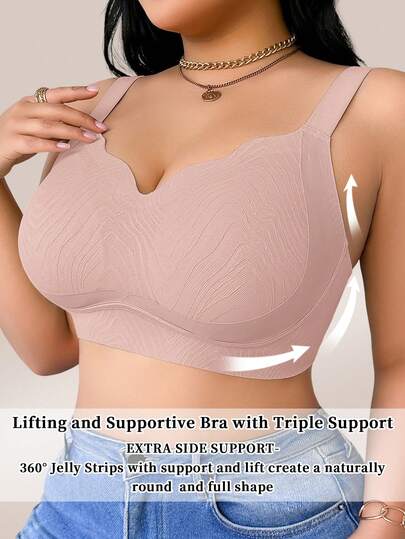 1 pièce Soutien-gorge sans couture confortable et sans fil pour femmes en grande taille, avec effet push-up