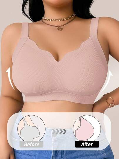 1 pièce Soutien-gorge sans couture confortable et sans fil pour femmes en grande taille, avec effet push-up