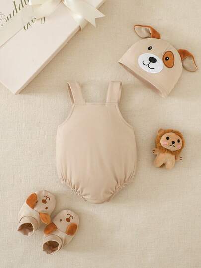 Ensemble de body en coton style Maillard pour bébé, ours brun, body à bretelles + bonnet assorti + chaussures, ensemble 3 pièces, Cupid Pick, tenue photo Pleine lune/100 jours/1er anniversaire, combinaison de ramper douce et mignonne pour les sorties