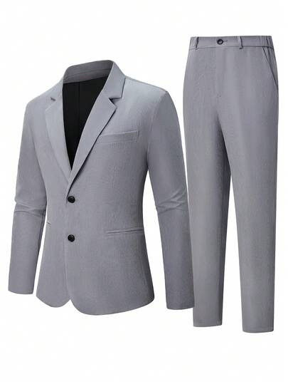 Manfinity Mode Ensemble de costume décontracté léger pour hommes, comprenant veste et pantalon, coupe slim, convient pour le printemps, l'été et l'automne