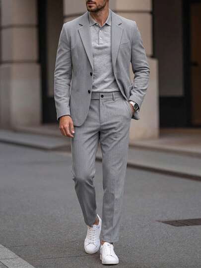 Manfinity Mode Ensemble de costume décontracté léger pour hommes, comprenant veste et pantalon, coupe slim, convient pour le printemps, l'été et l'automne