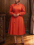 Robe mi-longue pour femmes avec col châle, design de patte de boutonnage ajustable sur le côté, manches bouffantes avec poignets boutonnés, silhouette évasée, convient pour le port quotidien et les déplacements