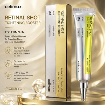 Celimax Retinal Shot Tightening Booster 15ml, Sérum Rétinal Coréen avec Rétinal 0,1% & Matrixyl 3000, Traitement Anti-Âge Raffermissant pour le Visage, Sérum Hydratant Anti-Rides pour une Peau Jeune