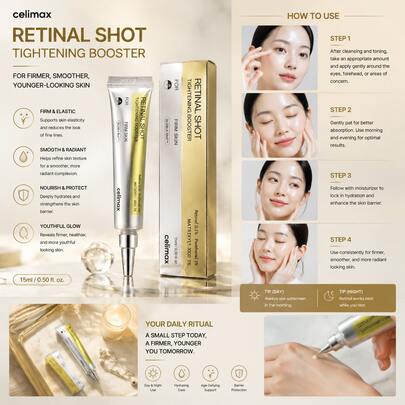 Celimax Retinal Shot Tightening Booster 15ml, Sérum Rétinal Coréen avec Rétinal 0,1% & Matrixyl 3000, Traitement Anti-Âge Raffermissant pour le Visage, Sérum Hydratant Anti-Rides pour une Peau Jeune