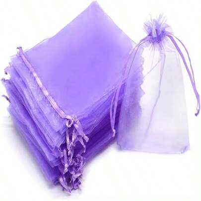 5/10/50/100 pièces Sacs en organza transparents unis, ensemble de couleurs mélangées, plusieurs tailles disponibles, sacs en maille avec cordon de serrage, convient pour l'emballage de cadeaux de mariage, l'emballage de bijoux, l'emballage de cadeaux, l'e