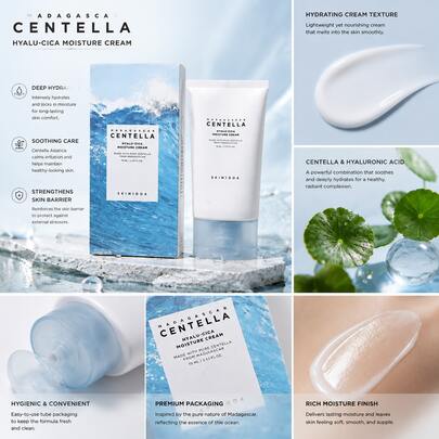 SKIN1004 Madagascar Centella Hyalu-Cica Crème Hydratante 75ml, Crème Visage Hydratante Coréenne, Hydratation Profonde & Apaisante, Soin Barrière Cutanée Léger Pour Peau Sèche Sensible