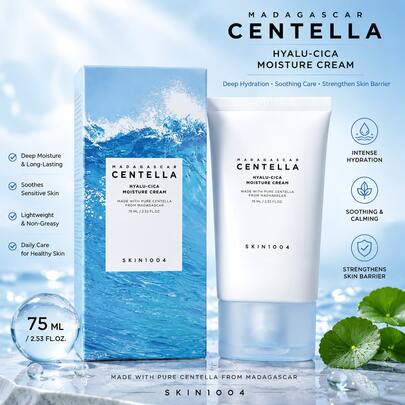 SKIN1004 Madagascar Centella Hyalu-Cica Crème Hydratante 75ml, Crème Visage Hydratante Coréenne, Hydratation Profonde & Apaisante, Soin Barrière Cutanée Léger Pour Peau Sèche et Sensible
