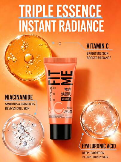 Maybelline Bare Glow Radiance Lotion #01 Échantillon 5ml, 3 pièces, Améliore la texture de la peau, Triple essence hydratante, Éclaircissant à la vitamine C, Éclaircit le teint, Convient aux peaux normales à grasses