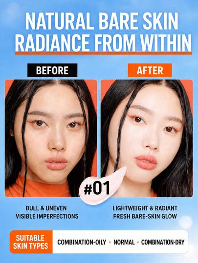 Maybelline Bare Glow Radiance Lotion #01 Échantillon 5ml, 3 pièces, Améliore la texture de la peau, Triple essence hydratante, Éclaircissant à la vitamine C, Éclaircit le teint, Convient aux peaux normales à grasses