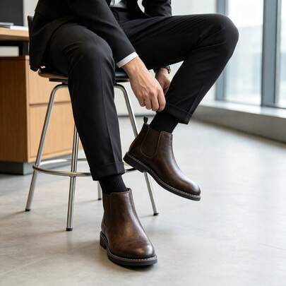 Bottes Chelsea pour hommes, bottes de bureau décontractées, bottes de cheville rétro