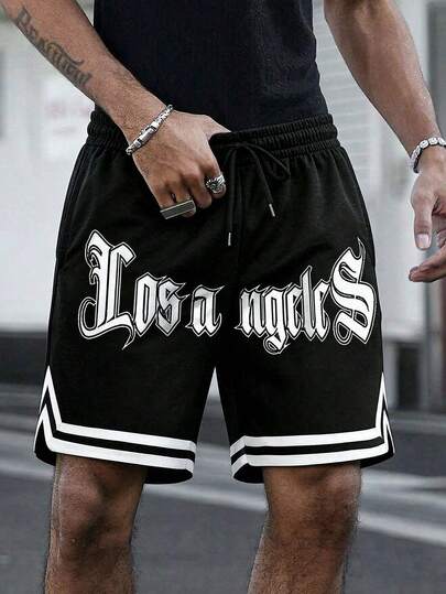 Short bermuda de sport décontracté pour hommes, short ample style street avec cordon de serrage élastique, convient pour la maison et les sports de plein air