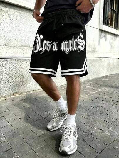 Short bermuda de sport décontracté pour hommes, short ample style street avec cordon de serrage élastique, convient pour la maison et les sports de plein air