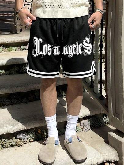 Short bermuda de sport décontracté pour hommes, short ample style street avec cordon de serrage élastique, convient pour la maison et les sports de plein air